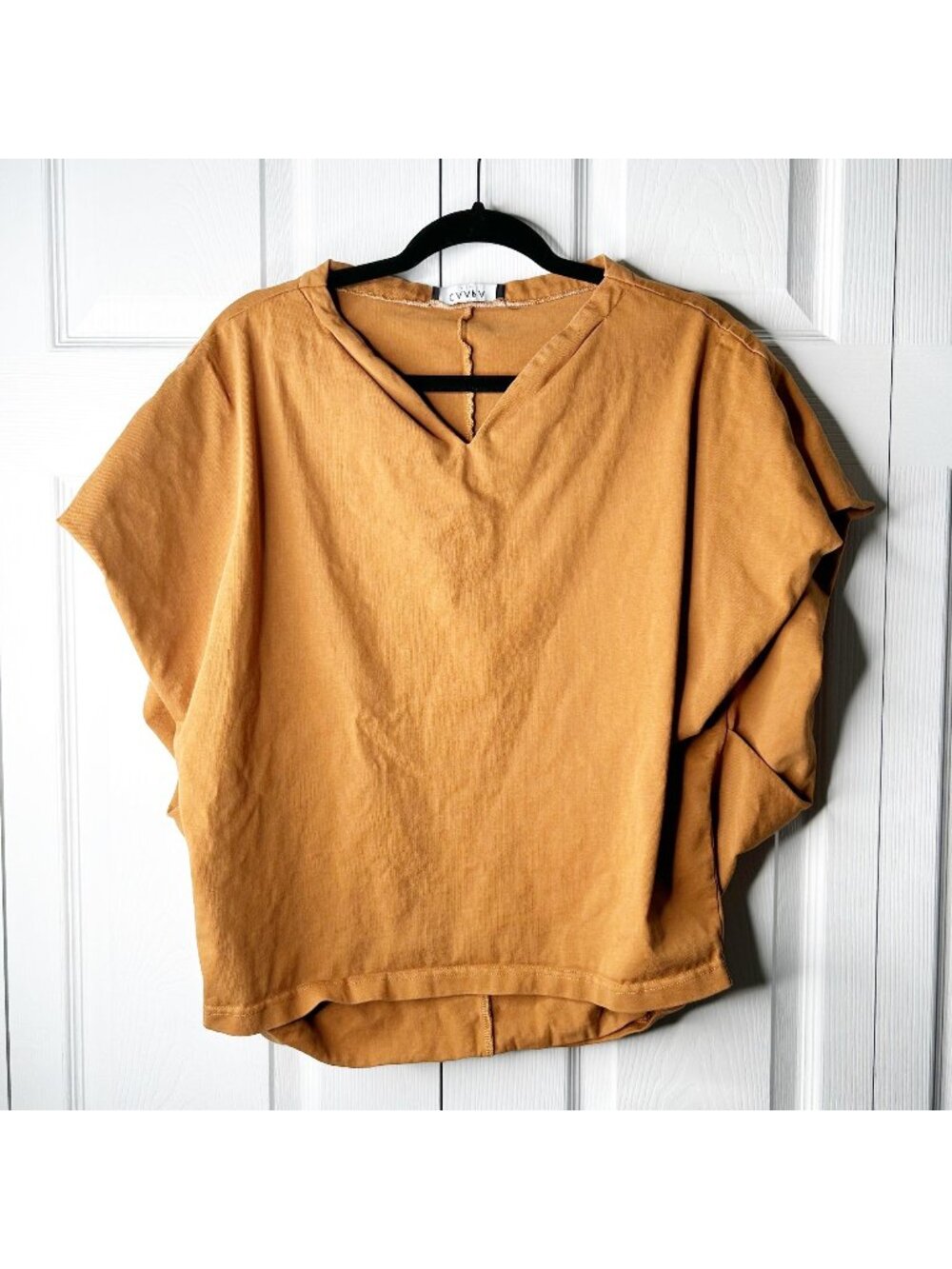 CAARA Vasto Camel Brown 100% Cotton V-Neck Dolman Top Women's Size Small S